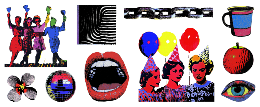 PNG Colorful pop art collage, element set on transparent background