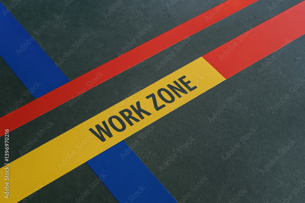 Poster clear work zone marked with bold lines emphasizes importance of safety and organization in productio