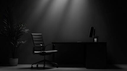 Fototapeta premium Elegant Monochromatic Office Space: Black Office with Minimalist Design and Modern Furniture