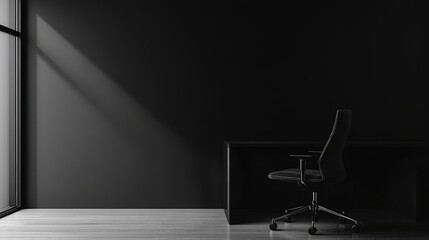 Fototapeta premium Elegant Monochromatic Office Space: Black Office with Minimalist Design and Modern Furniture