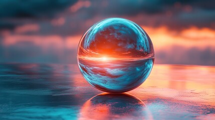 Crystal sphere reflecting sunset