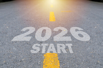 Empty asphalt road and New year 2026 concept. Driving on an empty road in the mountains to upcoming © jittawit.21