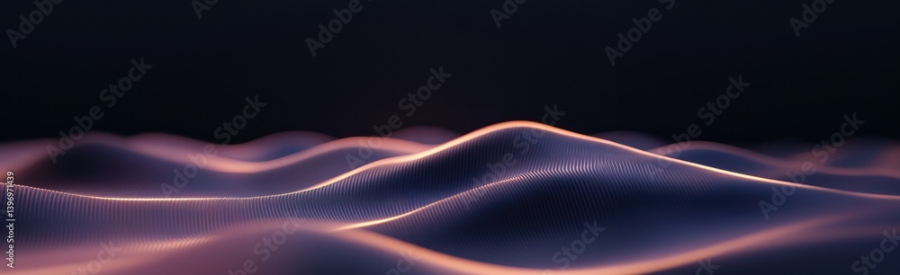 Poster soft waves of light undulate in dark space, creating serene atmo