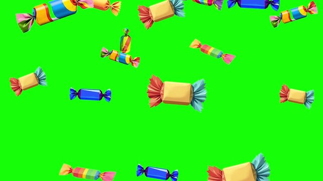 Falling candies, chromakey, green screen, footage, loop, mockup