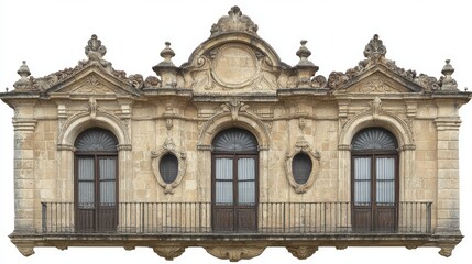 The stone railing is positioned alone against a plain white backdrop