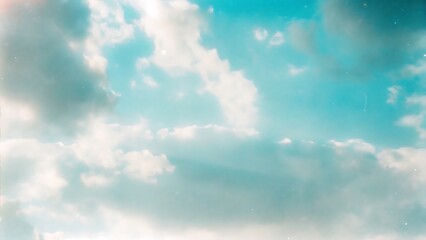 Obraz premium Dreamy Sky Background with Soft Clouds and Light Particles – Aesthetic Blue and White Hazy Atmosphere for Wallpapers, Posters, Web Design, and Visual Art Projects