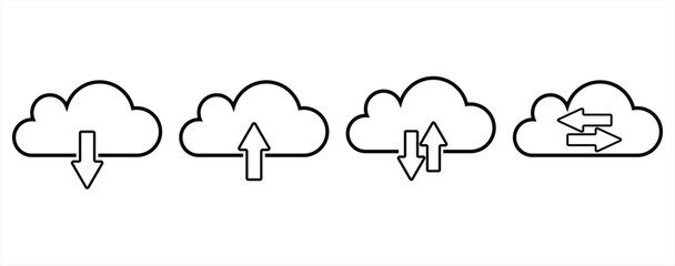 Cloud icon set white and black outline design