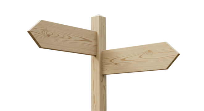 Isolated Wooden Signpost with Two Arrows