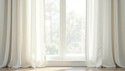 Subtle, textured linen curtains, soft ivory white , background, fabric texture