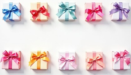 Subtle watercolor gift box pattern, pastel colored bows, surface, spring, present
