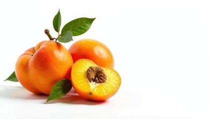 Sun-dried apricots, vibrant orange against pure white backdrop, food photography, dried fruit