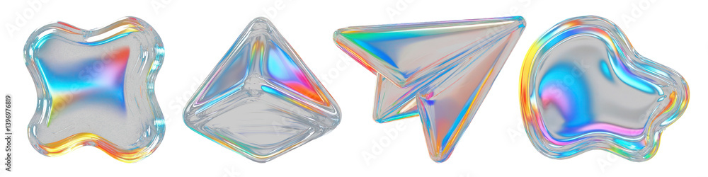 Poster png colorful abstract 3d shapes, element set on transparent background
