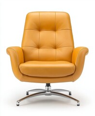 Mustard Yellow Leather Swivel Chair on White Background