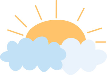 Sun and partly cloudy Isolated on white Background, vector illustration.