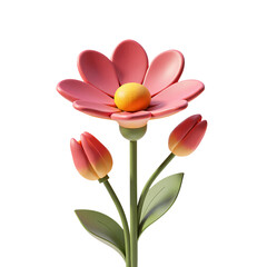 Naklejka premium Chrysanthemum Flowers 3D Render Icon Illustration Cute Cartoon Style Elegant Blossom Design