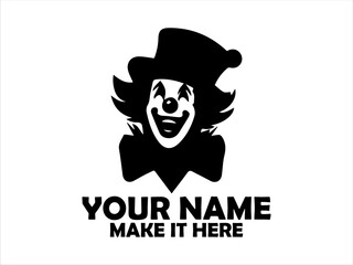 Whimsical clown character with vibrant makeup, a top hat adorned with stars, and a large red bow tie against a clean white backdrop. Illustration concept, circus clown vector design circus clown logo