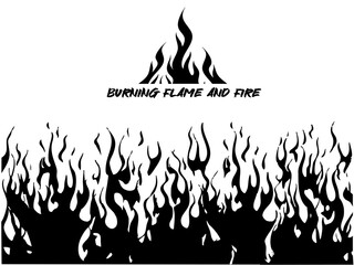 Burning flame and fire long horizontal, vector format