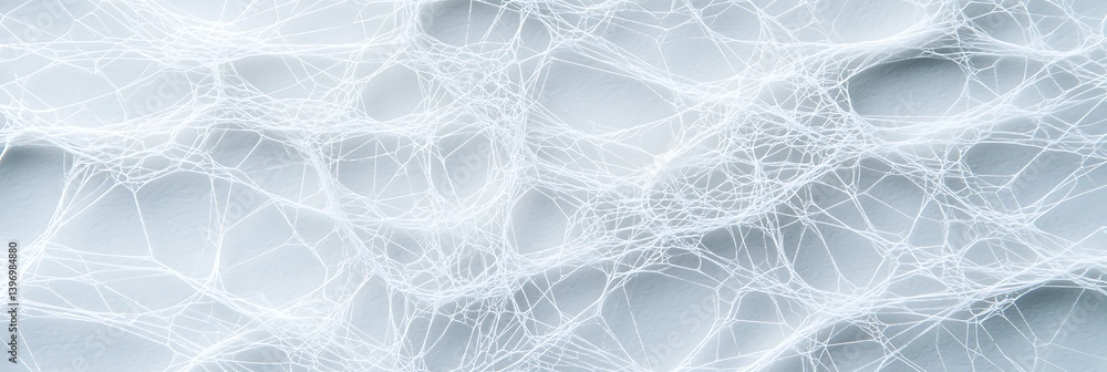 Poster an abstract image featuring intricate white network patterns against a light background, resembling 