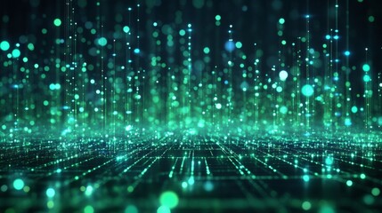 Obraz premium A mesmerizing display of interconnected glowing teal particles forming a digital network.