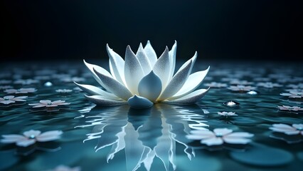 Abstract Liquid Mercury Pool Background with Chrome Lotus Flowers and Hypnotic Symmetry for Modern Wallpaper & Digital Art