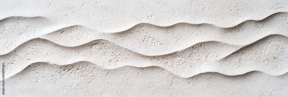 Poster a textured wall design featuring smooth, wave-like patterns in a light, neutral color, creating a so