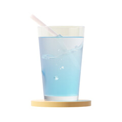 Glass of Water with Straw 3D Render Icon Illustration in Cute Cartoon Style Fresh and Clean