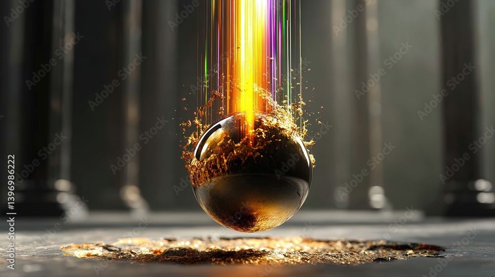 Poster abstract shot of a floating object representing a burning ball of fire with intense colors and dynam