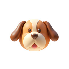 3D Dog Head Only Cute Cartoon with Brown Marking and Tongue 3D Render Icon Illustration Cute Cartoon Style