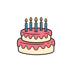 Birthday cake with candles illustration on , two tiered treat on transparent background