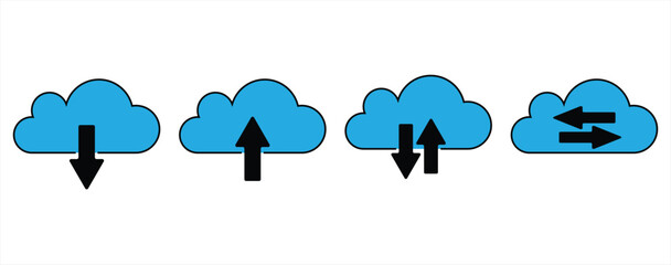 Cloud upload icon set with blue and white design