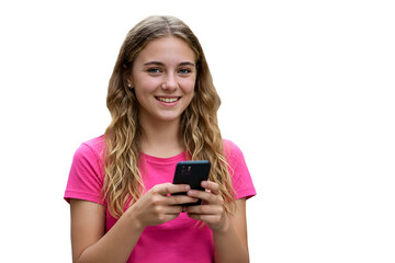 young woman with mobile phone on transparent