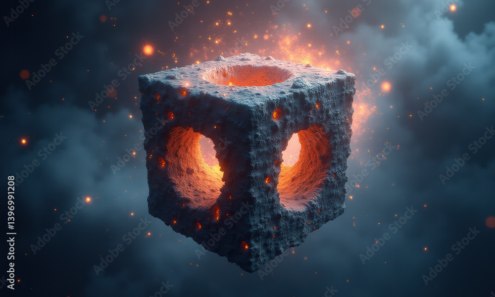 Aufkleber glowing lava cube abstract 3d render - abstract 3d renders