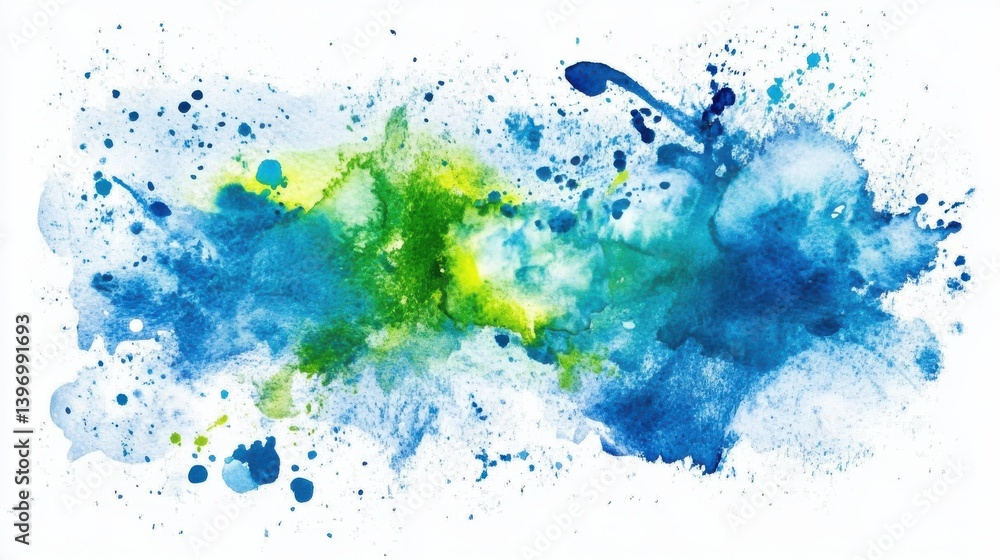 Poster blue green and white watercolor background with abstract cloudy sky concept with color splash design