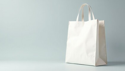 White cotton shopping bag, folded handles, studio shot , design, simple, white background