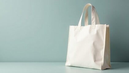 White cotton shopping tote bag, folded handles , image, studio shot, fold