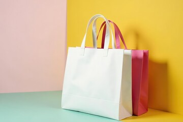 White cotton shopping tote bag, folded handles , handle, object, tote