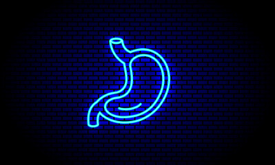 Obraz premium Neon stomach icon. Glowing Human belly. Neon Human Digestive System Stomach Anatomical illustration. Neon stomach icon in line style.
