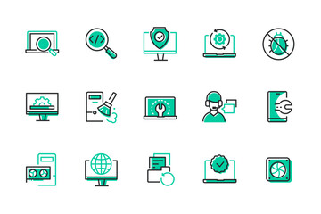 Technical support and gadgets - set of line design style icons