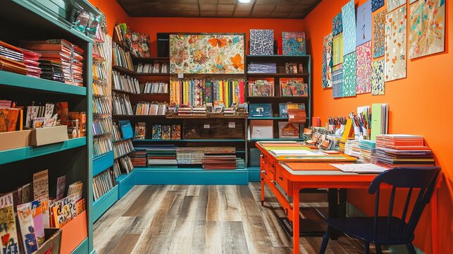 Personalized stationery store with vibrant decor pic