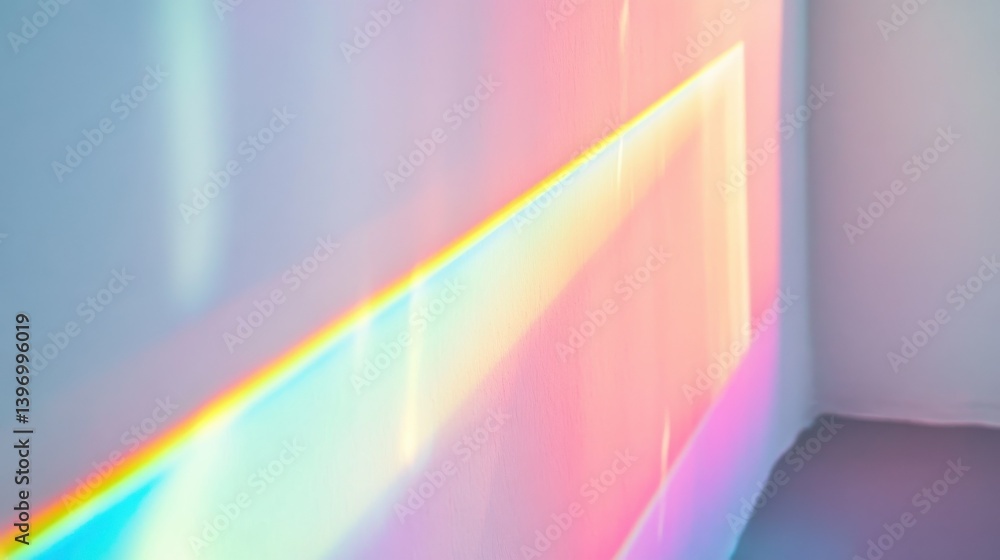 Poster blurred rainbow light refraction texture overlay effect for photo and mockups. organic drop diagonal