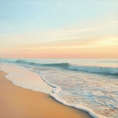 Fototapeta premium Tranquil pastel sunrise painting the beach with soft hues and gentle waves