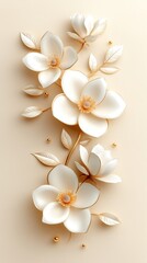 A sophisticated magnolia bloom, characterized by its layered petals in ivory and blush tones, and its waxy leaves