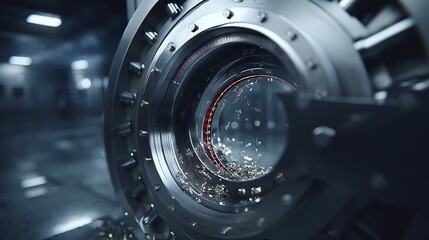 Industrial Machine Close up Metal Parts Rotating Inside a Large Steel Cylinder