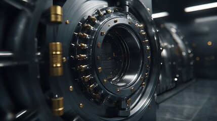 Obraz premium Secure Bank Vault Door Close up of a Modern Strongroom's Steel Door