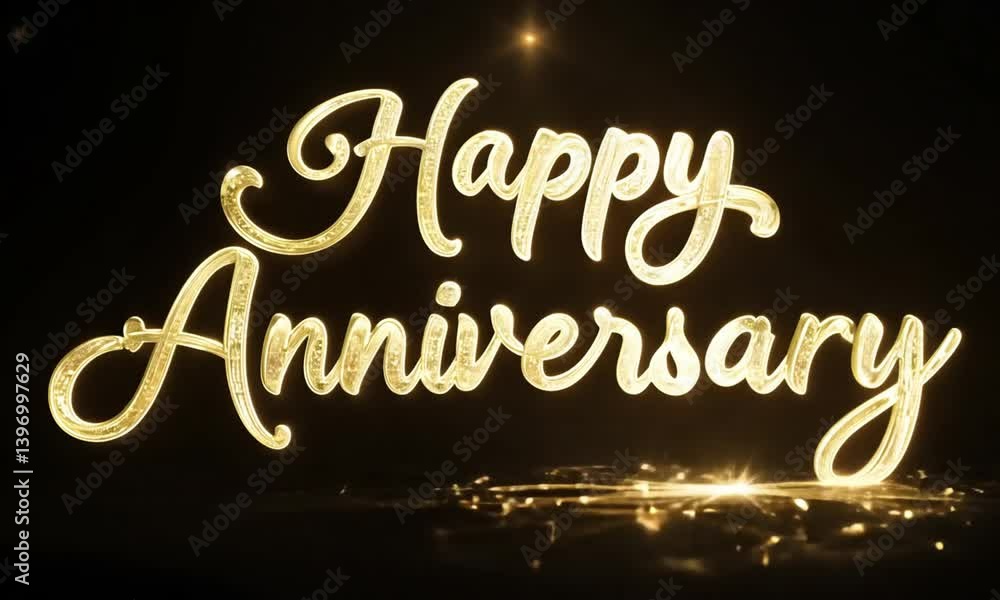 Poster Elegant Happy Anniversary text in gold cursive with a luxurious and refined appearance made with Generative AI technology