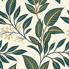 Vector seamless pattern of botanical leaves on a light background  