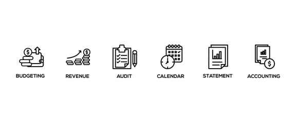 Fiscal year banner web icon vector illustration concept with icon of budgeting, reporting, calendar, revenue, statement, tax, accounting, audit
