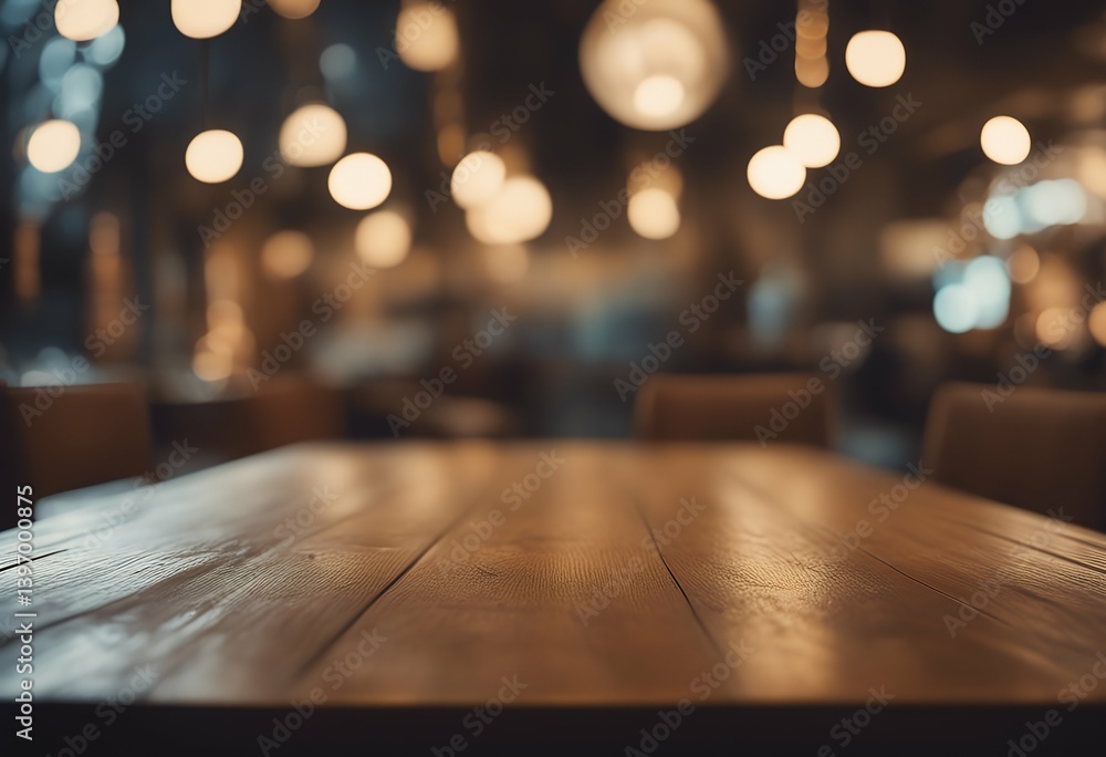 Poster wooden resturant image blurred front abstract table lights background display blurry lifestyle desk 