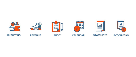 Fiscal year banner web icon vector illustration concept with icon of budgeting, reporting, calendar, revenue, statement, tax, accounting, audit
