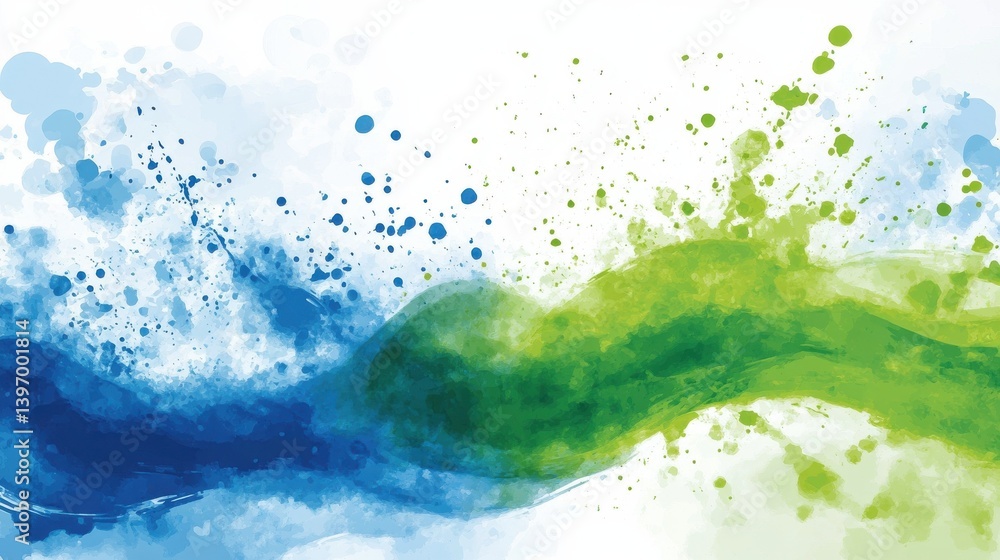 Poster blue green and white watercolor background with abstract cloudy sky concept with color splash design